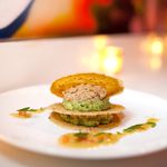 Rock Crab and Avocado with za'atar tuile and yuzu butter sauce